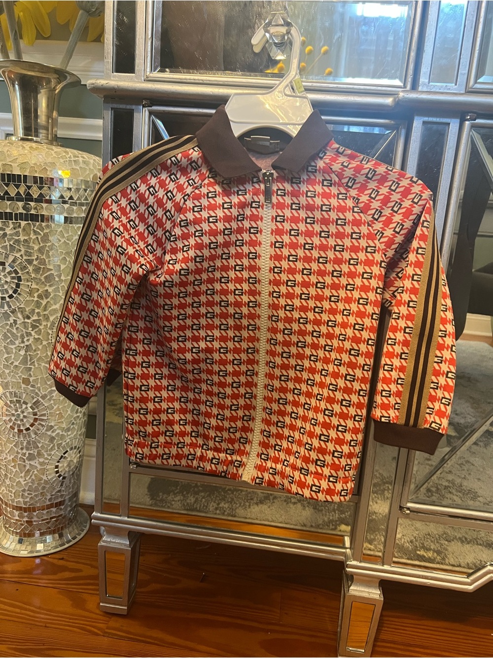 Gucci Red and White Geometric Zip-Front Kids Jacket